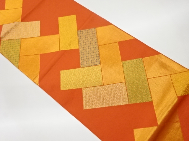 リサイクル　変わり檜垣模様織出し全通袋帯